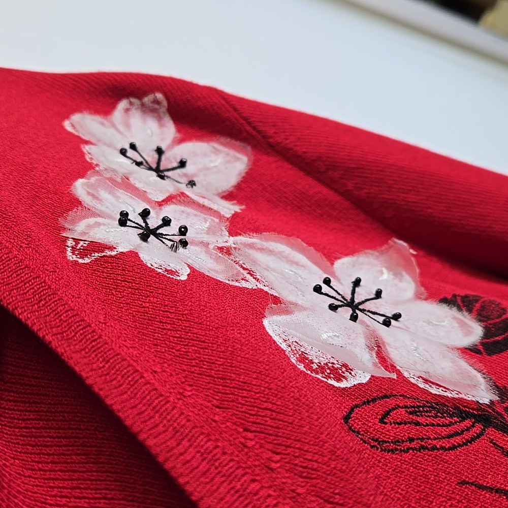 Pendleton Floral Cardigan With Embroidery and Beading, Red, Retro Granny, Medium - Picture 6 of 6